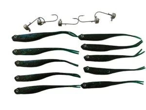 10pcs MasterPro 13cm, 8.5g Dark Green With metallic points Fork Tail minnow  lure  5pcs jigheads