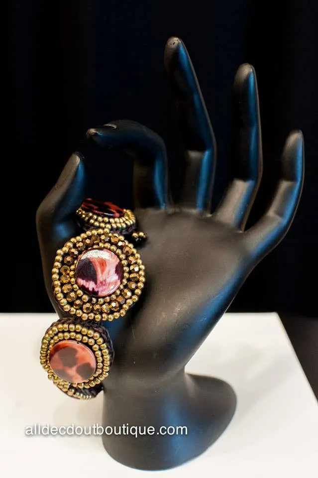 ADO | Boho Chic Bracelet with Leather Straps and Leopard Stones