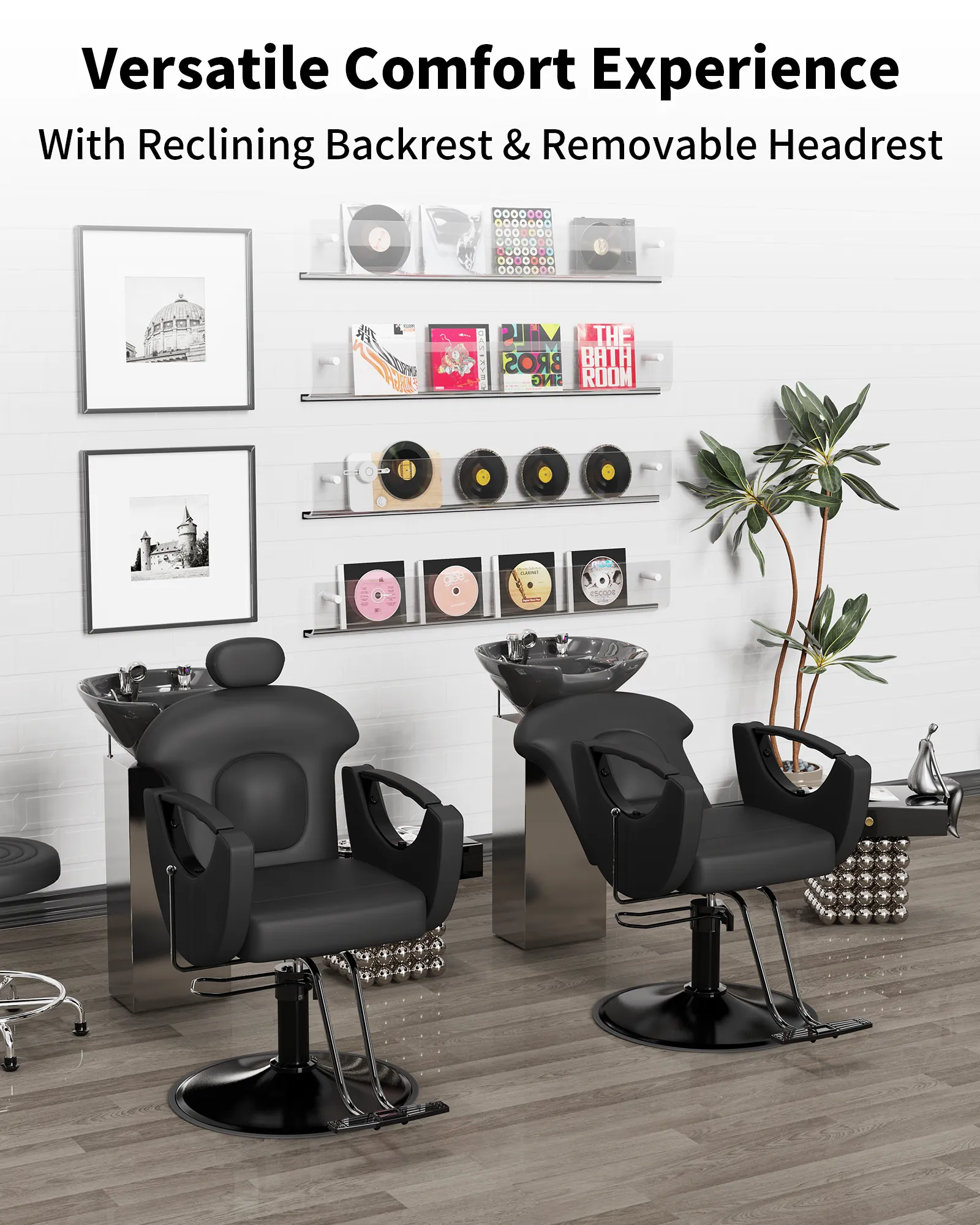 All Black Reclining Salon Chair BS-92
