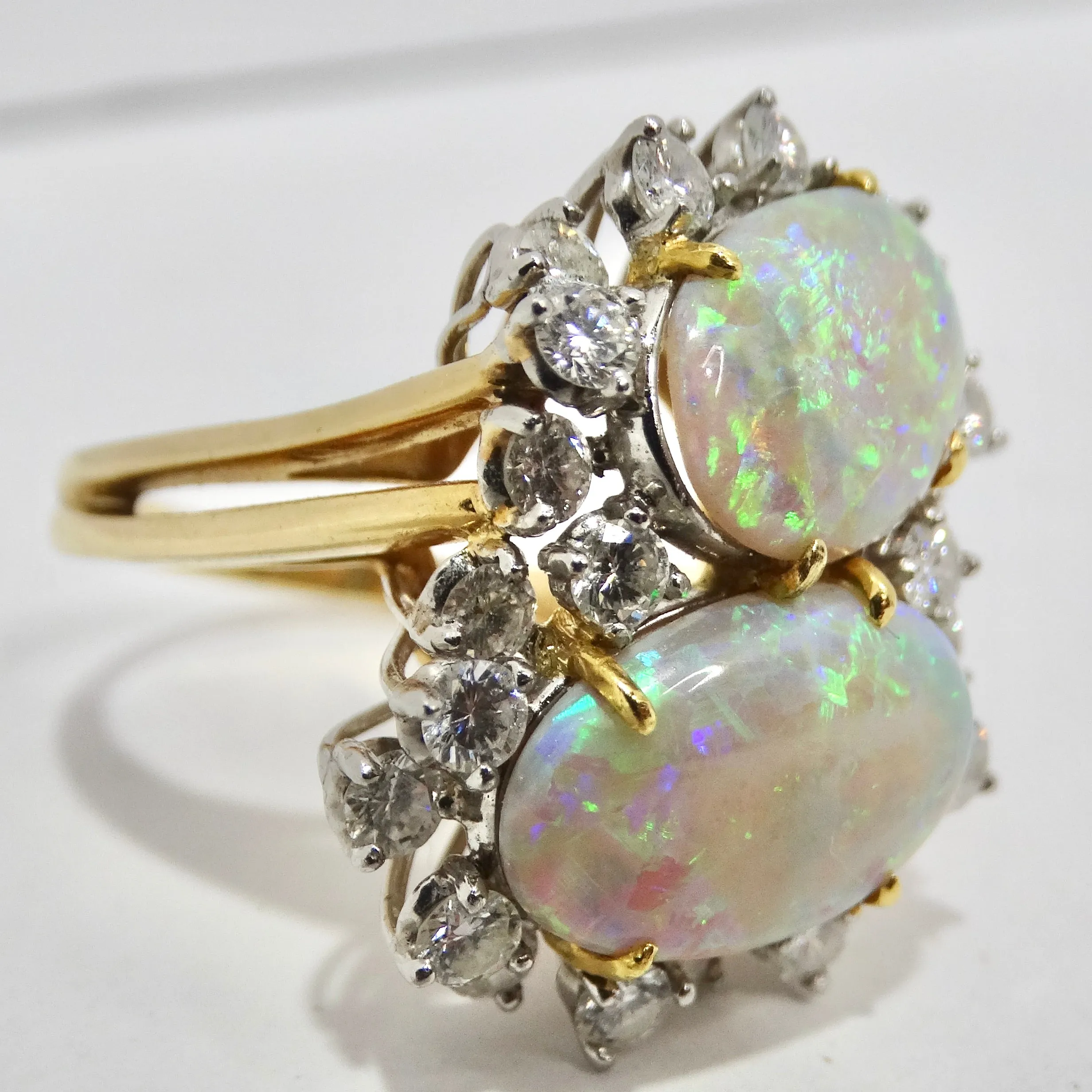 Australian Opal Sparkling Cocktail Diamond 18K Gold Ring