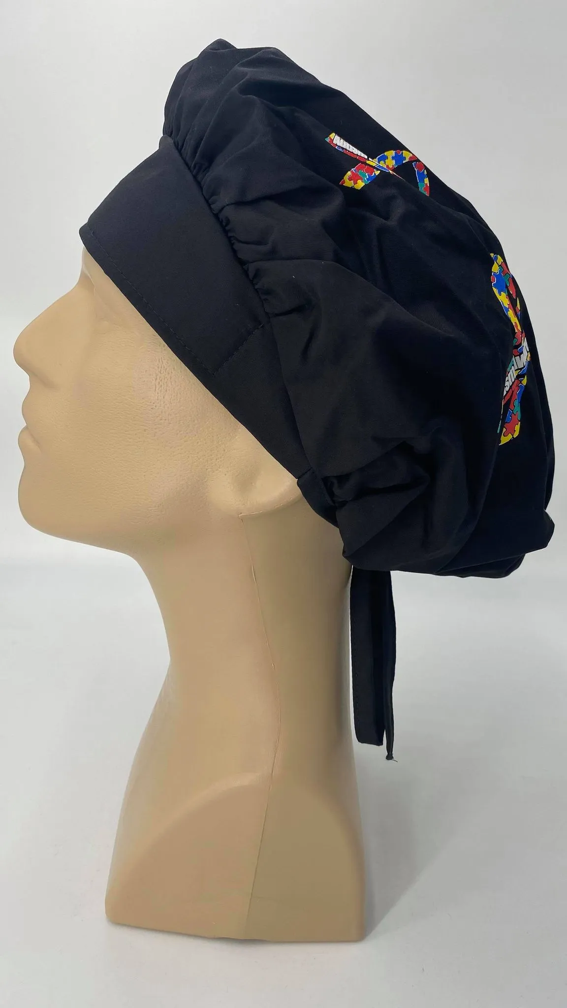 Autism Awareness Scrub Hat Medical Hair Bonnet Surgeon Head Cover Surgical Cap Nurse Bouffant Nursing Ponytail Holder Operating Room