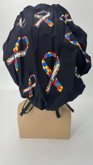 Autism Awareness Scrub Hat Medical Hair Bonnet Surgeon Head Cover Surgical Cap Nurse Bouffant Nursing Ponytail Holder Operating Room