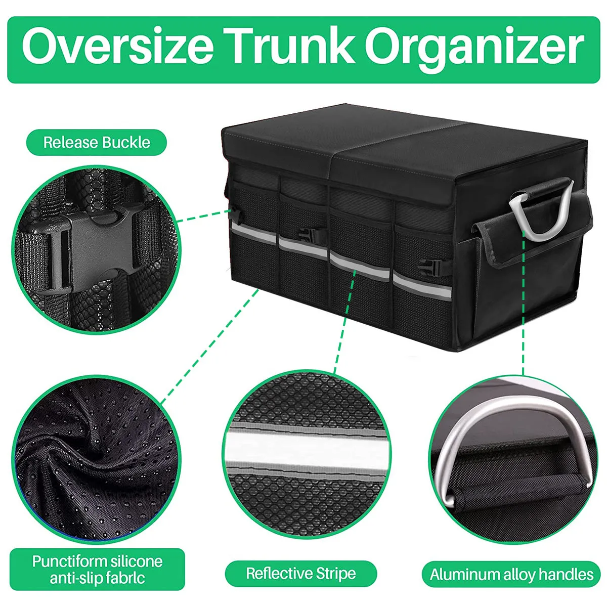 Big Trunk Organizer, Cargo Organizer SUV Trunk Storage Waterproof Collapsible Durable Multi Compartments FJ12994