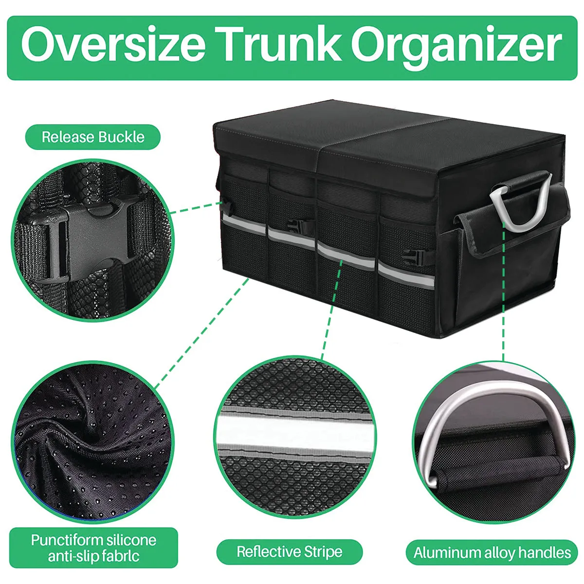 Big Trunk Organizer, Custom-Fit For Car, Cargo Organizer SUV Trunk Storage Waterproof Collapsible Durable Multi Compartments WaRL253