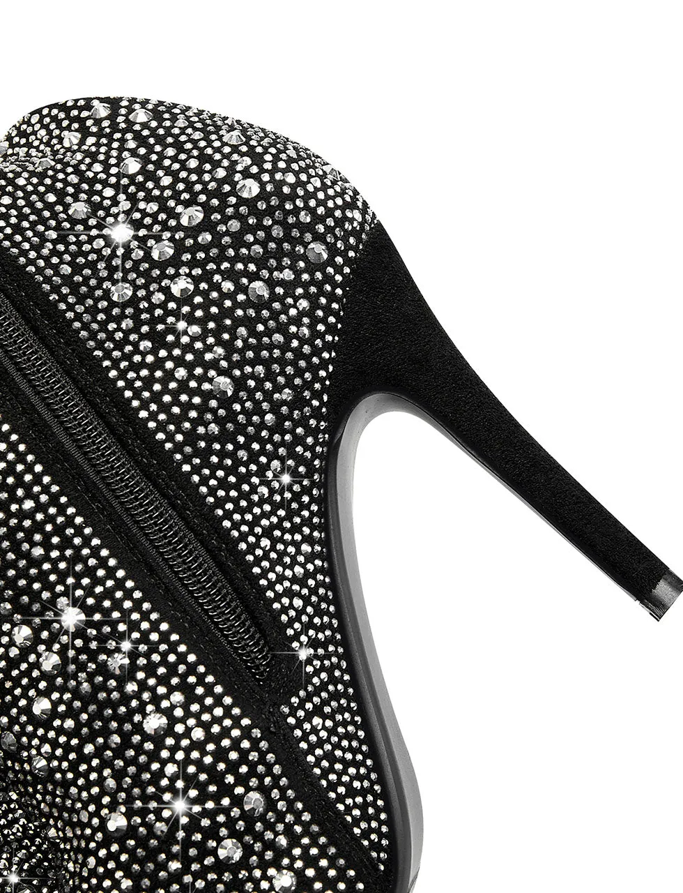 Black High Heel Pointed Toes Luxury Bling Rhinestone Boots Shoes