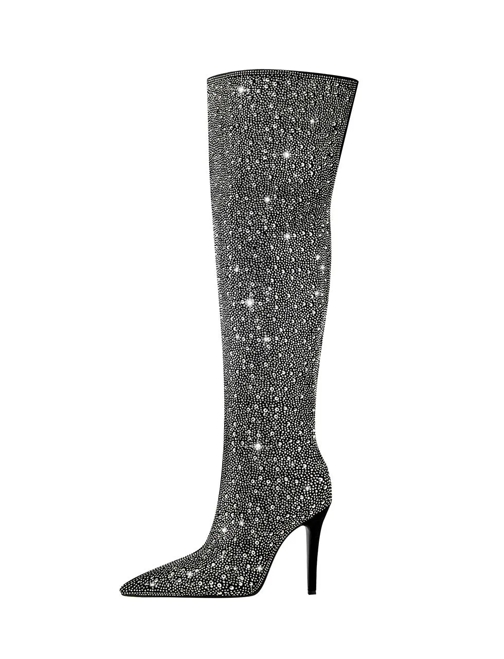 Black High Heel Pointed Toes Luxury Bling Rhinestone Boots Shoes