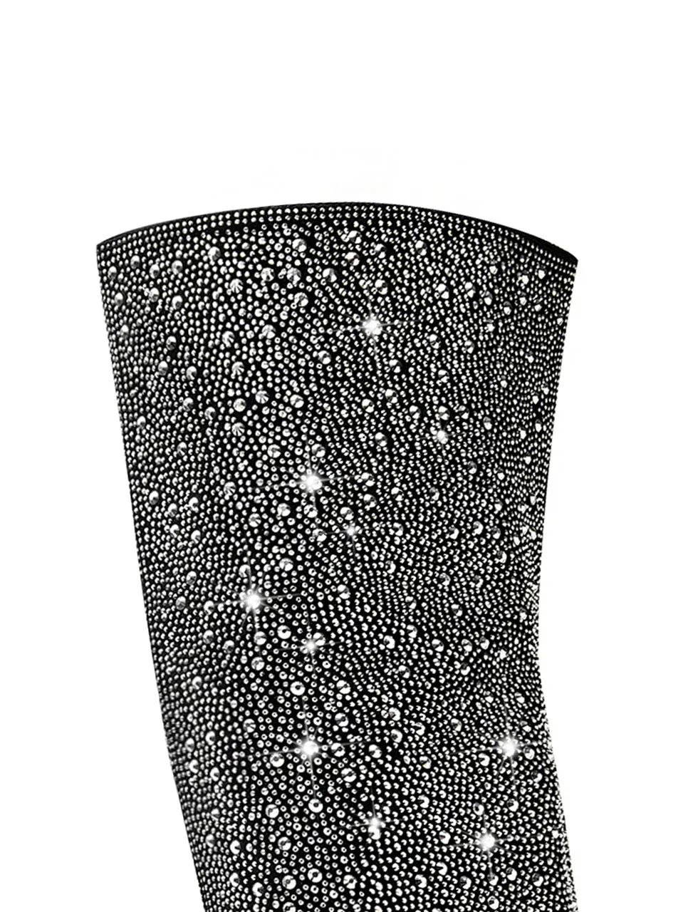 Black High Heel Pointed Toes Luxury Bling Rhinestone Boots Shoes