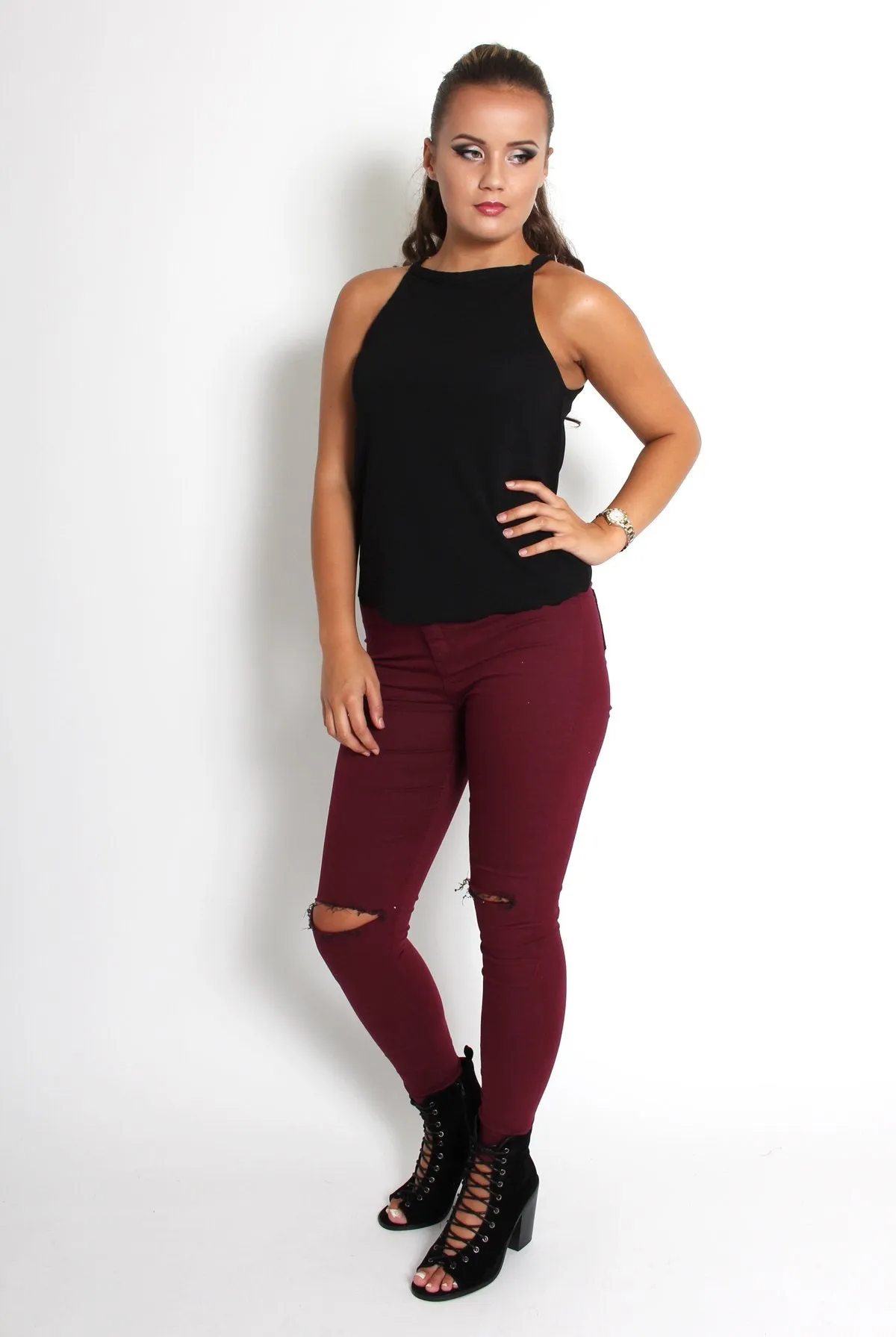Brianna Black High Neck Top