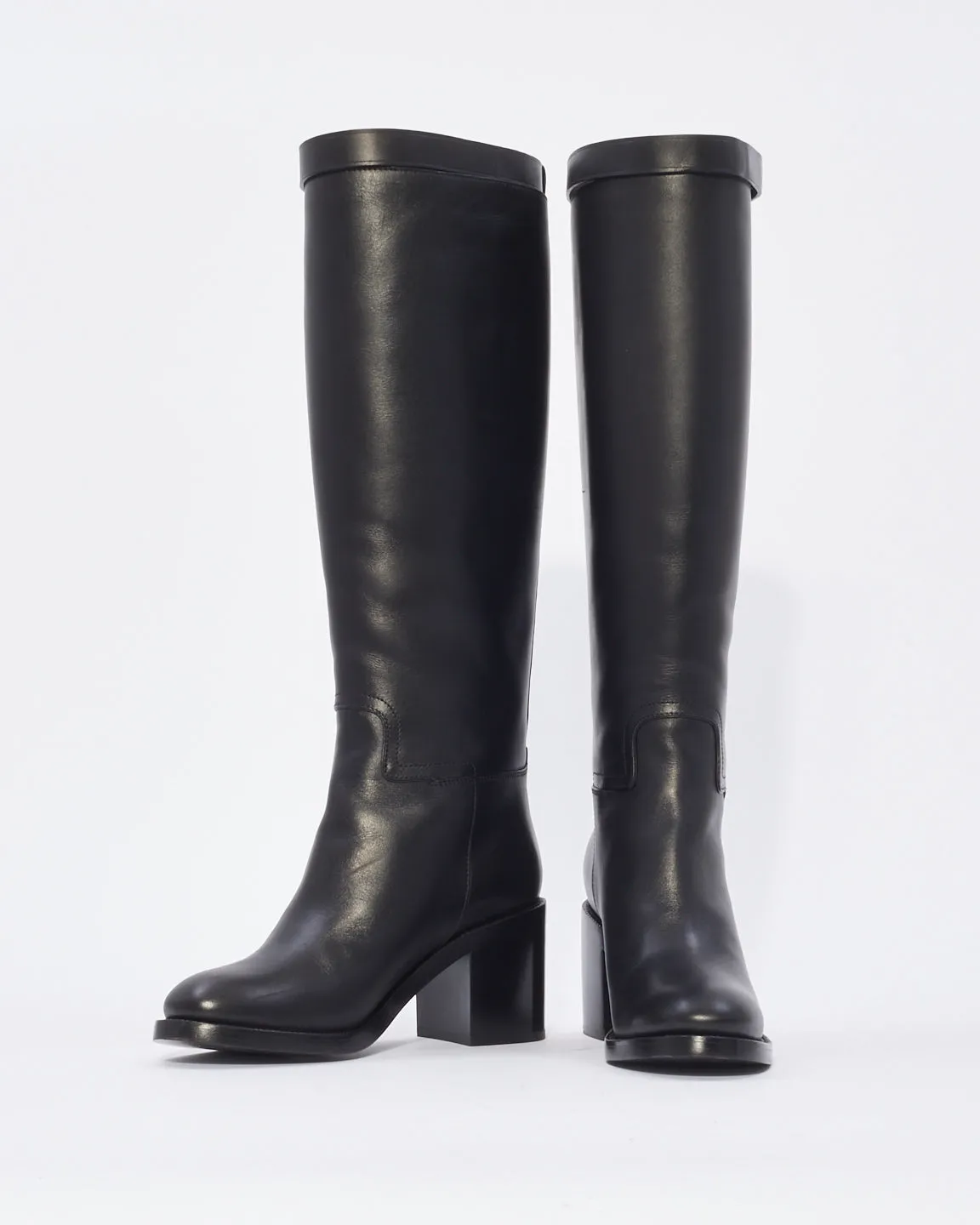 Burberry Black Leather Knee High Boots - 38.5