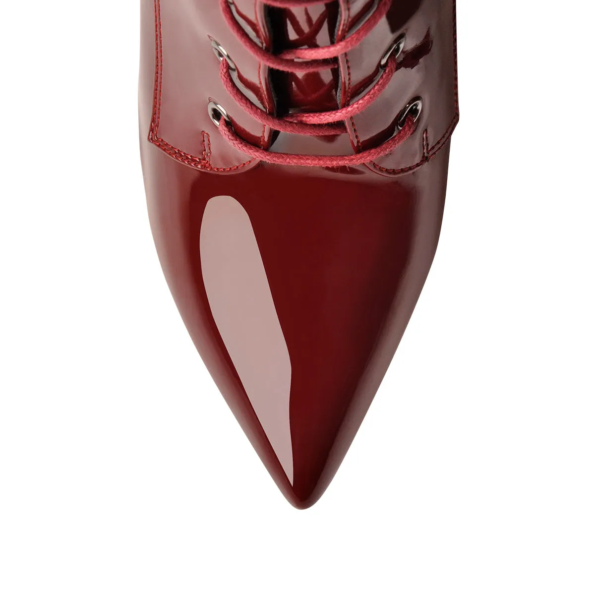 Burgundy Patent Leather Lace Up Knee High Boots
