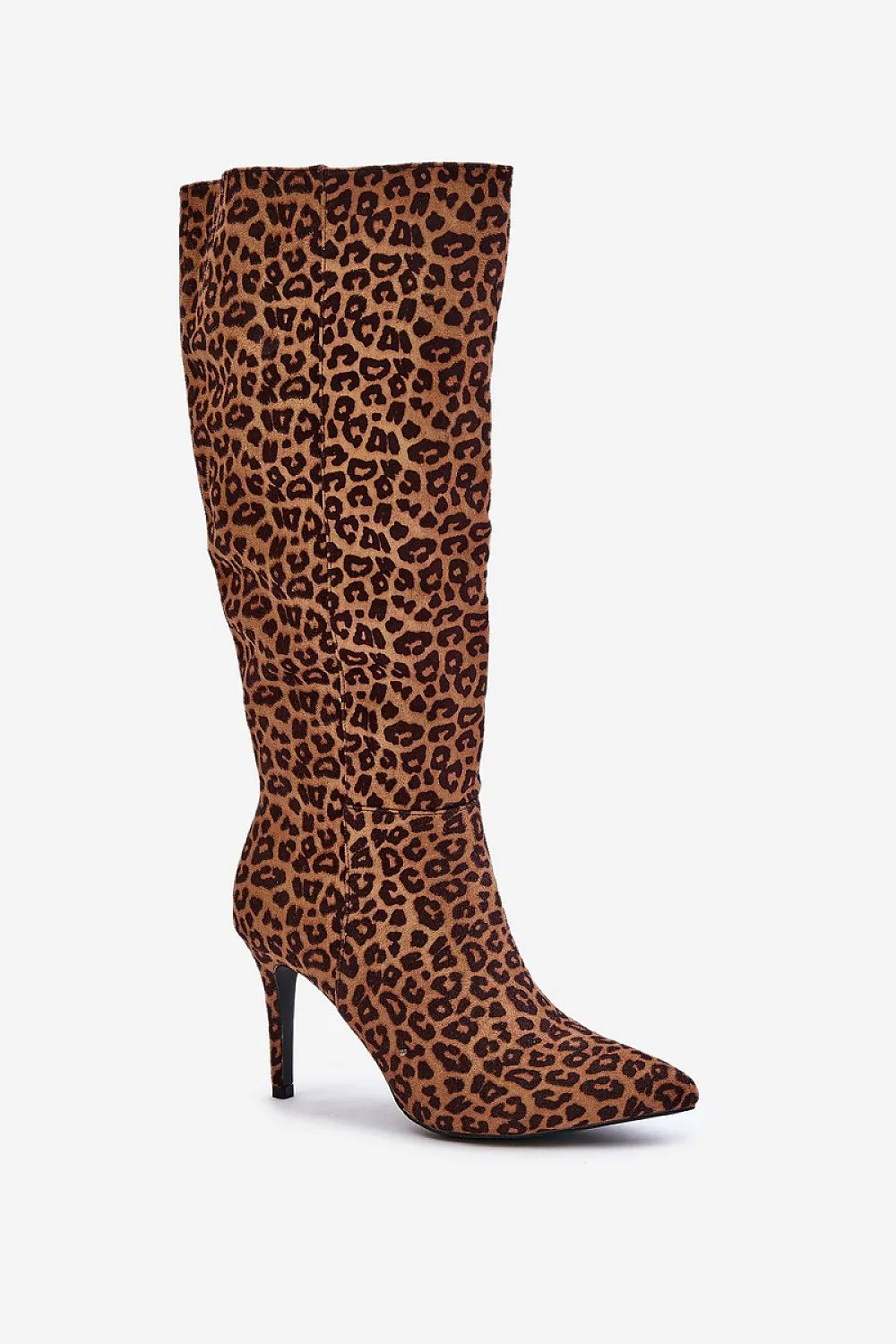 Chic Eco-Suede Knee-High Boots with Stiletto Heel & Leopard Print