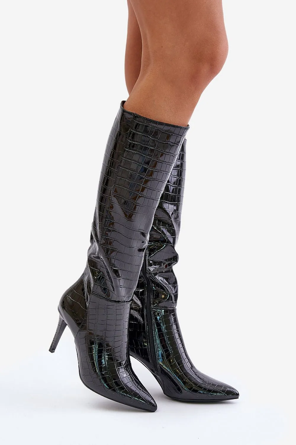 Chic Eco-Suede Knee-High Boots with Stiletto Heel & Leopard Print