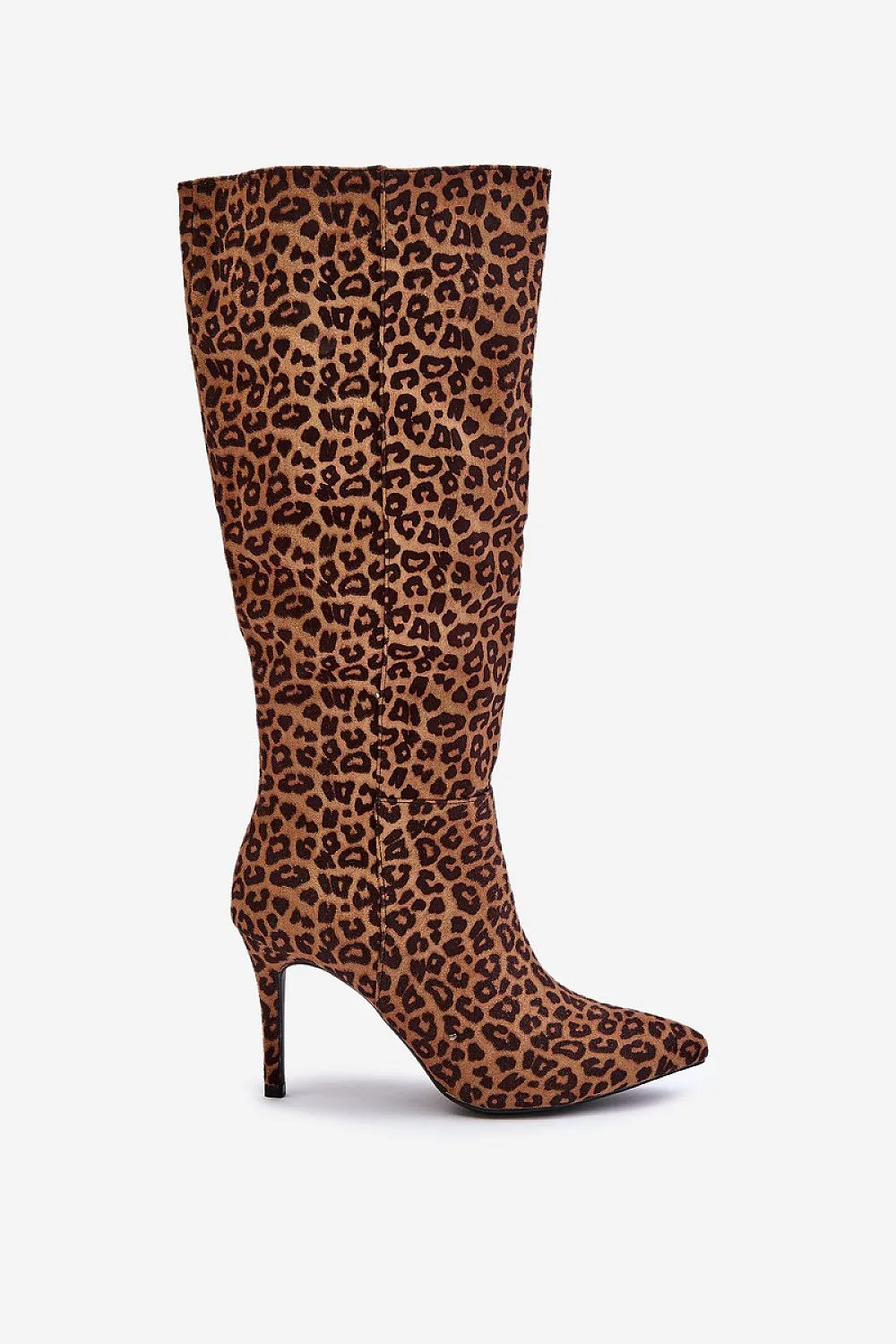 Chic Eco-Suede Knee-High Boots with Stiletto Heel & Leopard Print