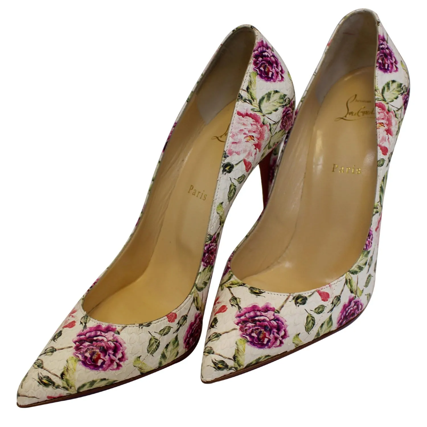 CHRISTIAN LOUBOUTIN Pigalle Follies Watersnake Floral Pumps US 11