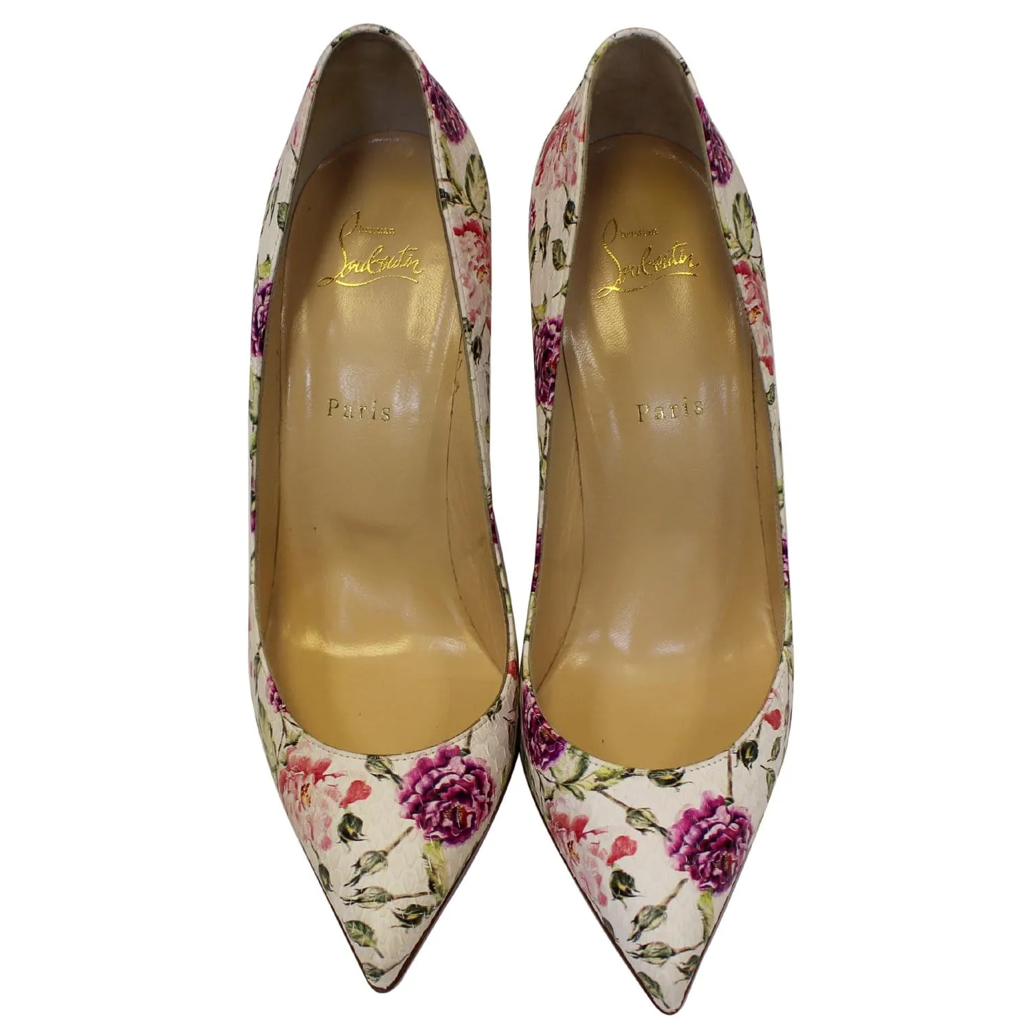 CHRISTIAN LOUBOUTIN Pigalle Follies Watersnake Floral Pumps US 11