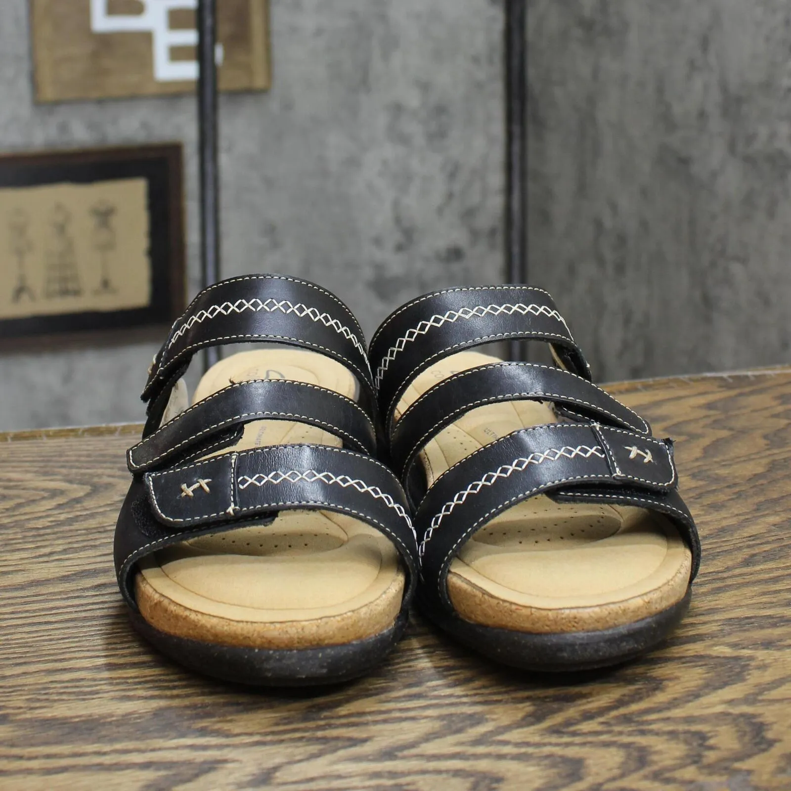Clarks Women's Collection Roseville Bay Sandals Shoes Black Leather 9.5W