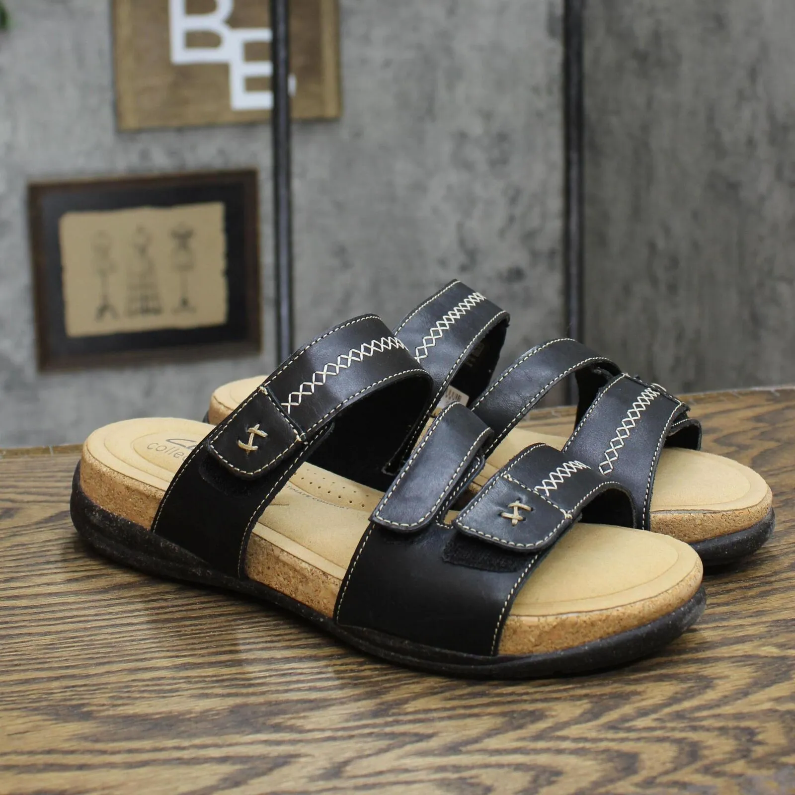 Clarks Women's Collection Roseville Bay Sandals Shoes Black Leather 9.5W