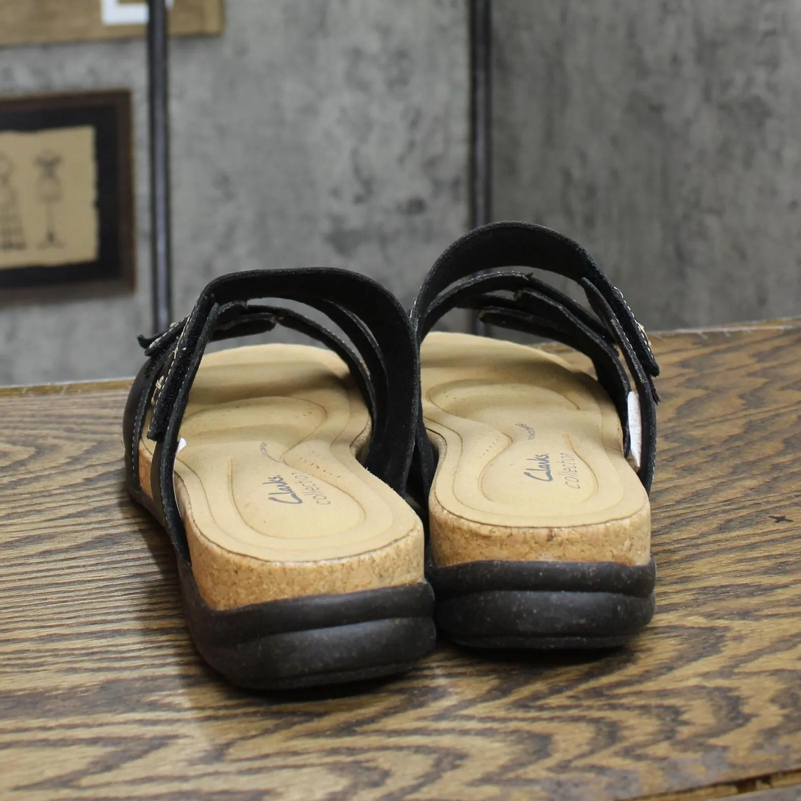 Clarks Women's Collection Roseville Bay Sandals Shoes Black Leather 9.5W