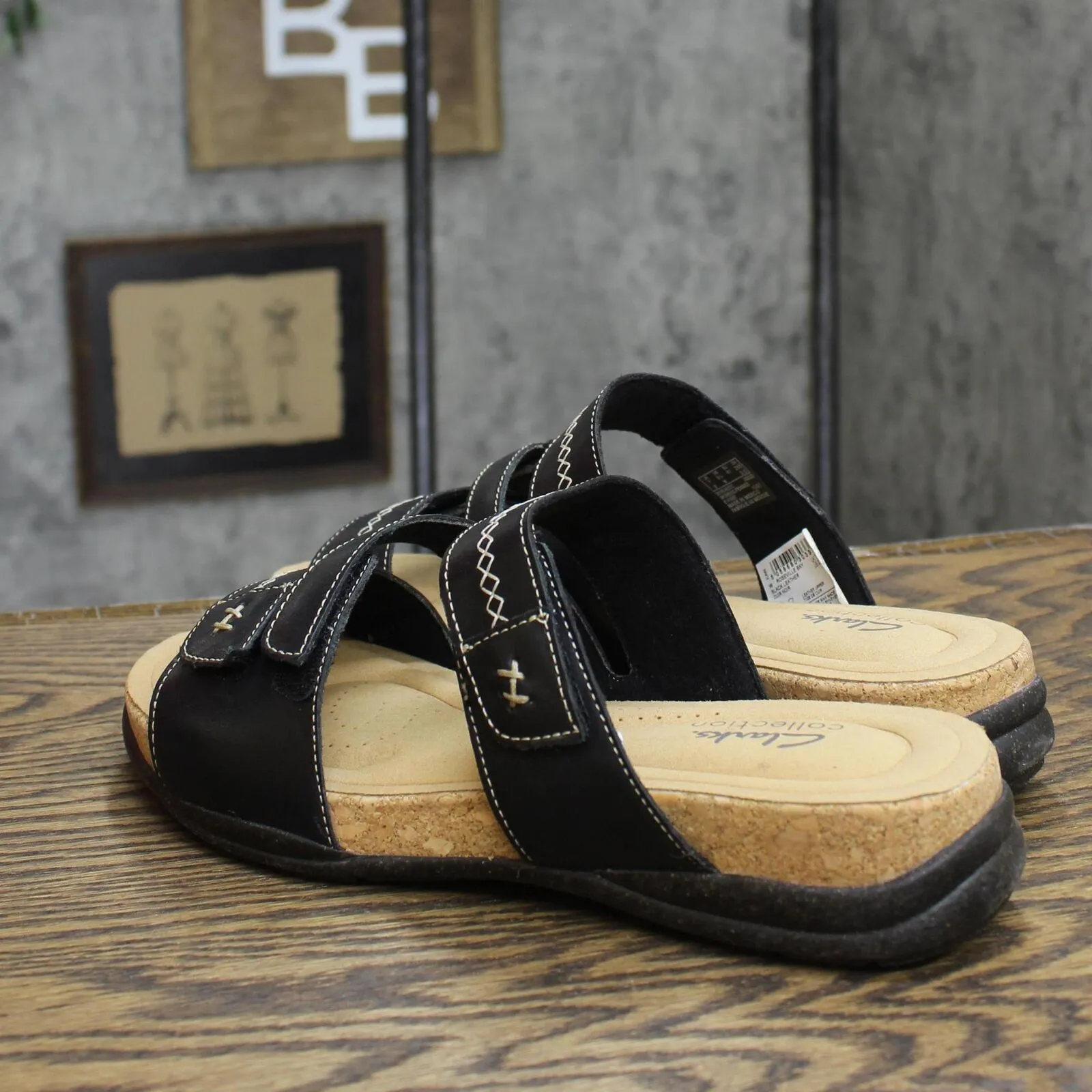 Clarks Women's Collection Roseville Bay Sandals Shoes Black Leather 9.5W