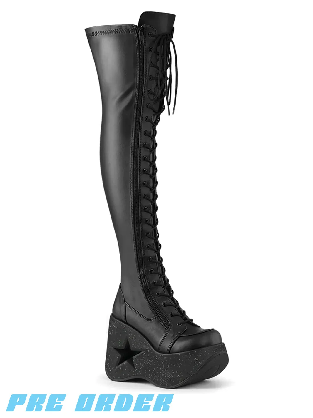 DEMONIA DYNAMITE-300 - BLACK STRETCH VEGAN LEATHER ✰ PRE ORDER ✰