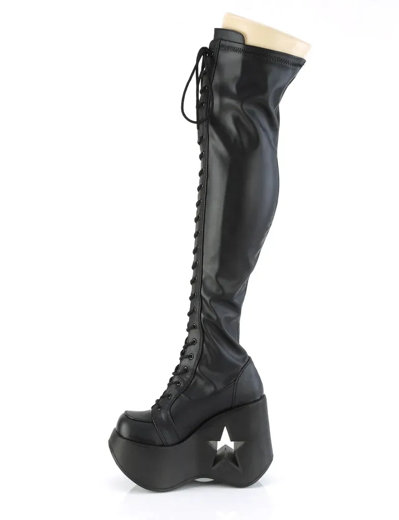DEMONIA DYNAMITE-300 - BLACK STRETCH VEGAN LEATHER ✰ PRE ORDER ✰