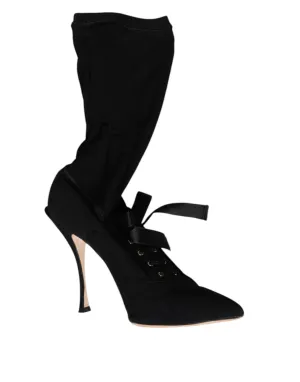 Dolce&Gabbana Women Black Boots 100% Leather Lace Up Mid Calf Booties Size EU 40