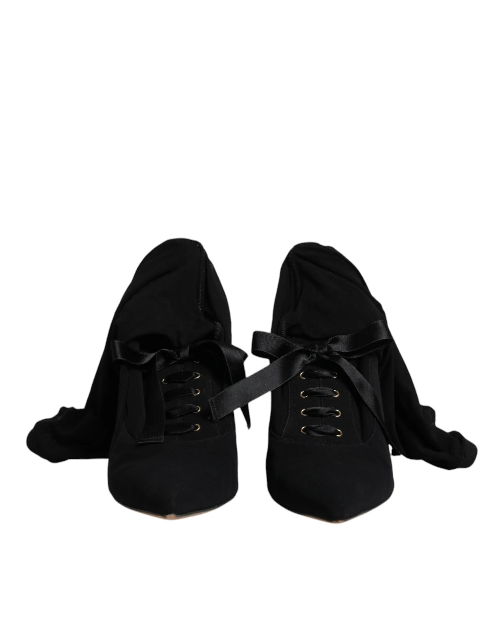 Dolce&Gabbana Women Black Boots 100% Leather Lace Up Mid Calf Booties Size EU 40