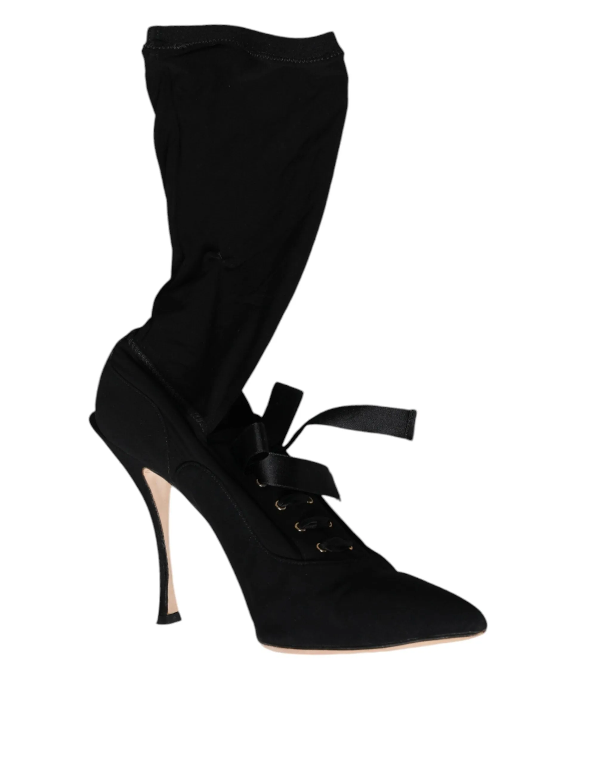 Dolce&Gabbana Women Black Boots 100% Leather Lace Up Mid Calf Booties Size EU 40