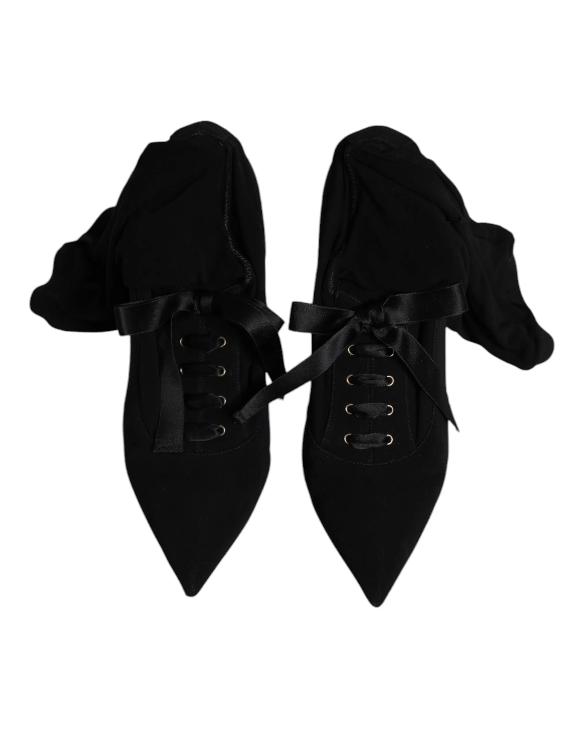Dolce&Gabbana Women Black Boots 100% Leather Lace Up Mid Calf Booties Size EU 40
