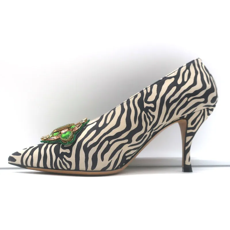 Dries Van Noten Jeweled Zebra Print Suede Pumps Size 39 Pointed Toe Heels