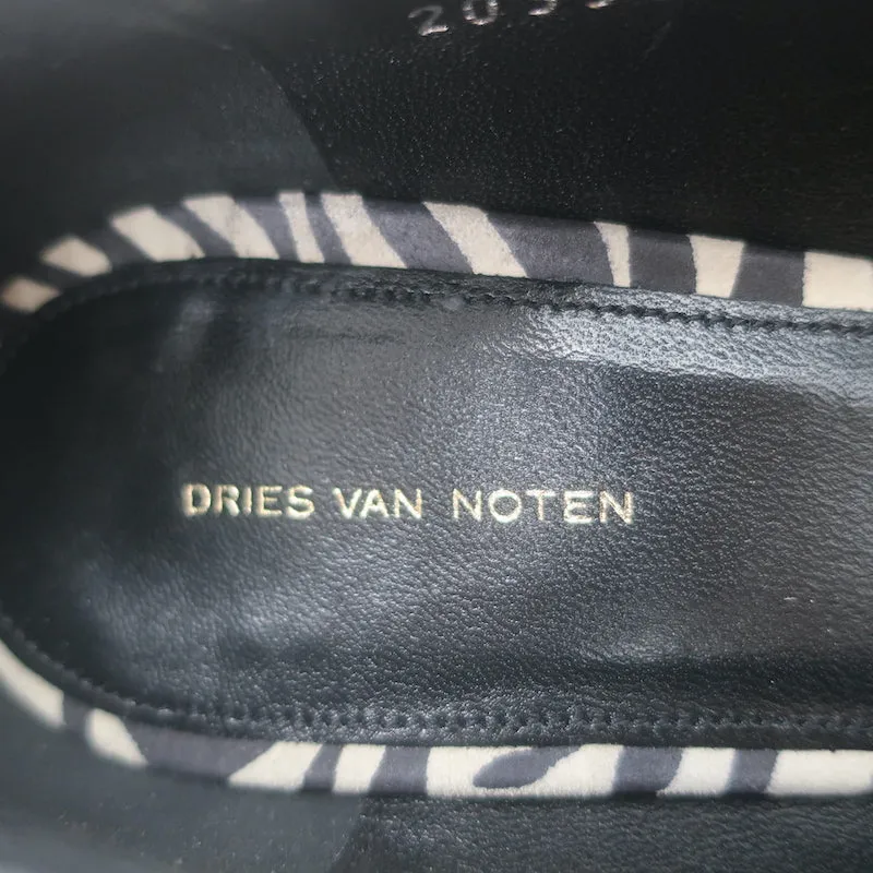 Dries Van Noten Jeweled Zebra Print Suede Pumps Size 39 Pointed Toe Heels