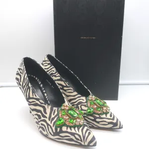 Dries Van Noten Jeweled Zebra Print Suede Pumps Size 39 Pointed Toe Heels