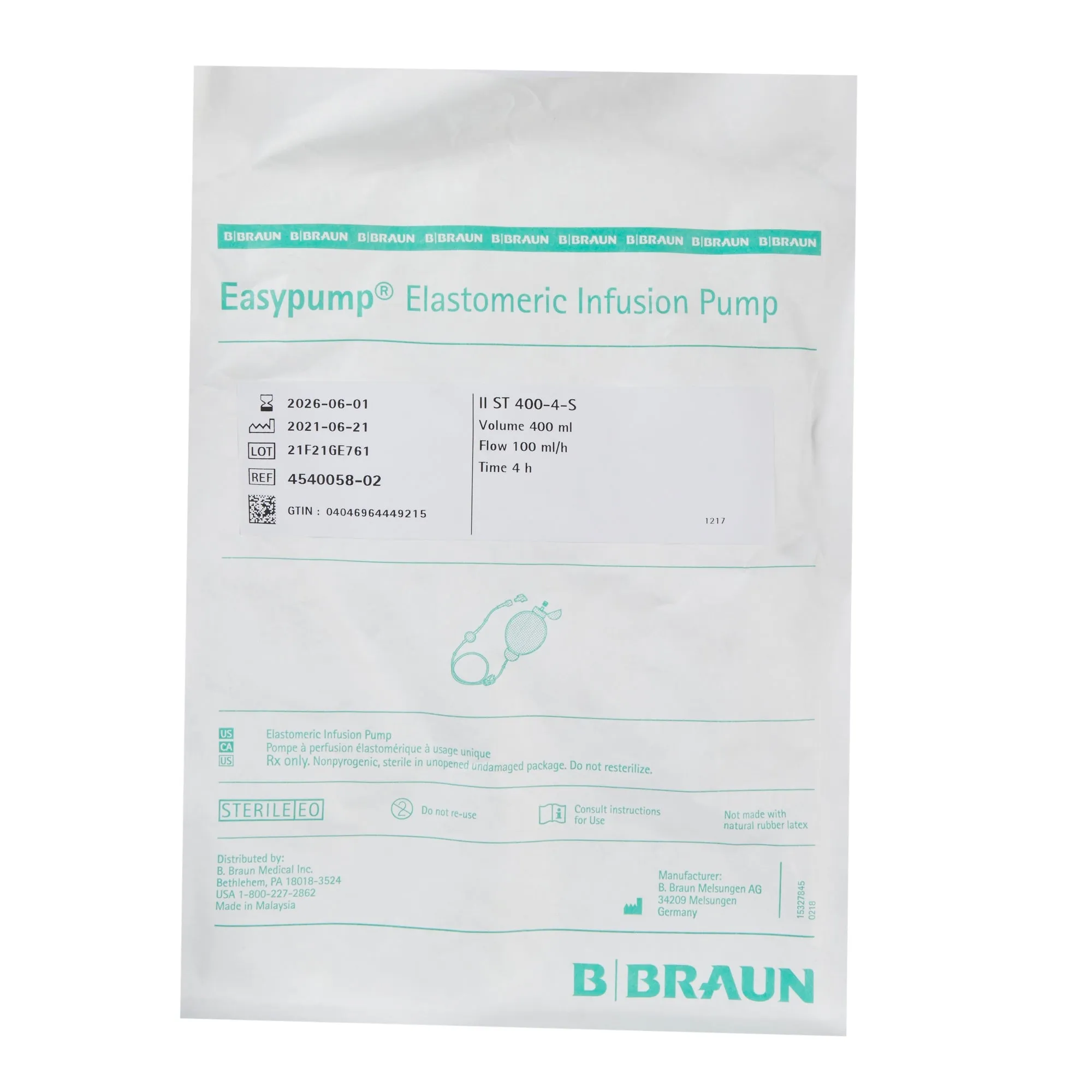 Elastomeric Pump Easypump Gravity Disposable 400 mL Capacity 400 mL Volume 100 mL / Hr. Flow Rate