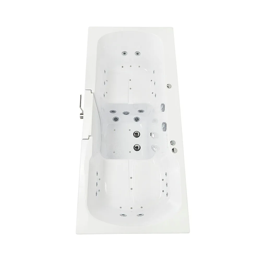 Ella Big4Two 36"x80" Hydro   Air Massage w/ Independent Foot Massage Acrylic Two Seat Walk-In-Bathtub, Left Outswing Door, Heated Seats, No Faucet, 2" Dual Drain
