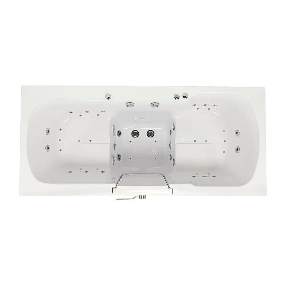 Ella Big4Two 36"x80" Hydro   Air Massage w/ Independent Foot Massage Acrylic Two Seat Walk-In-Bathtub, Left Outswing Door, Heated Seats, No Faucet, 2" Dual Drain
