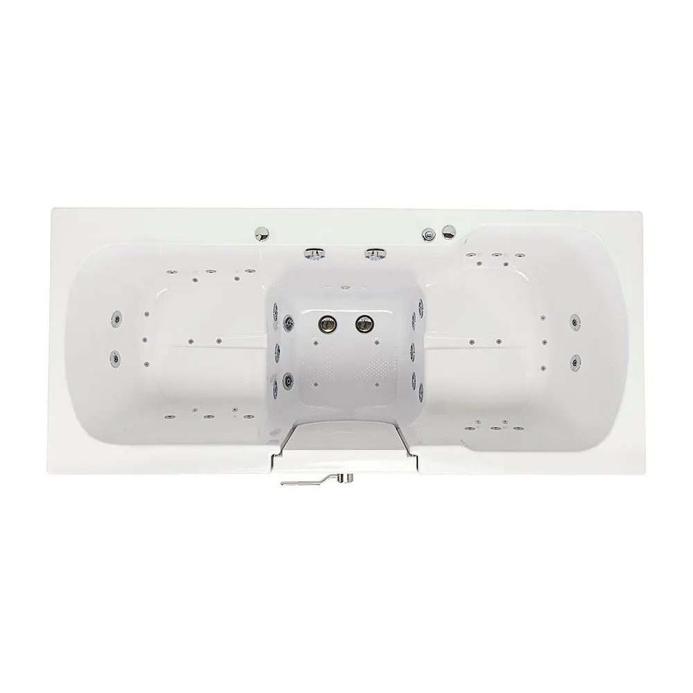 Ella Big4Two 36"x80" Hydro   Air Massage w/ Independent Foot Massage Acrylic Two Seat Walk-In-Bathtub, Left Outswing Door, No Faucet, 2" Dual Drain
