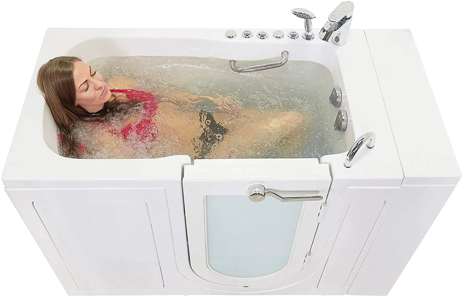 Ella Capri 30"x52" Acrylic Hydro Massage w/ Independent Foot Massage Walk-In Bathtub , Right Outward Swing Door, 5 Piece Fast Fill Faucet, 2" Dual Drain