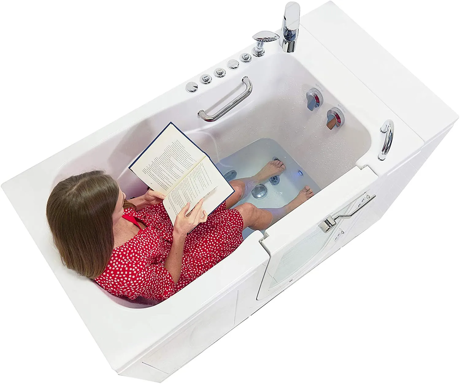 Ella Capri 30"x52" Acrylic Hydro Massage w/ Independent Foot Massage Walk-In Bathtub , Right Outward Swing Door, 5 Piece Fast Fill Faucet, 2" Dual Drain