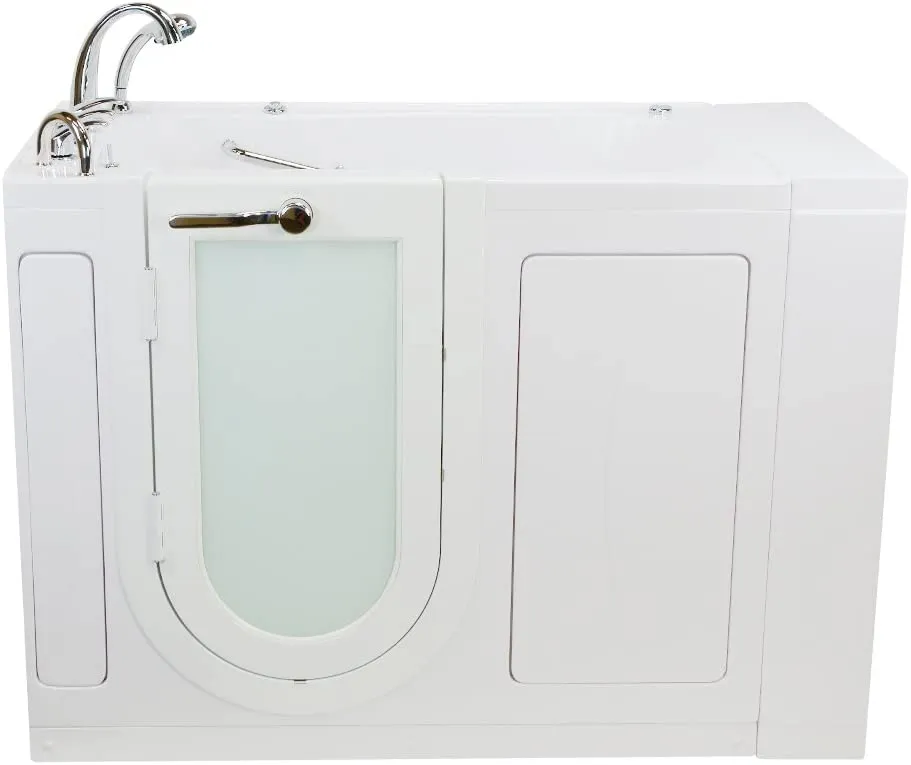 Ella's OA3252H-HB-L Monaco Acrylic Hydro Massage Walk-in Bathtub with Left Outward Swing Door, Fast Fill Faucet Set, 2" Dual Drains, 32" x 52" x 43", White