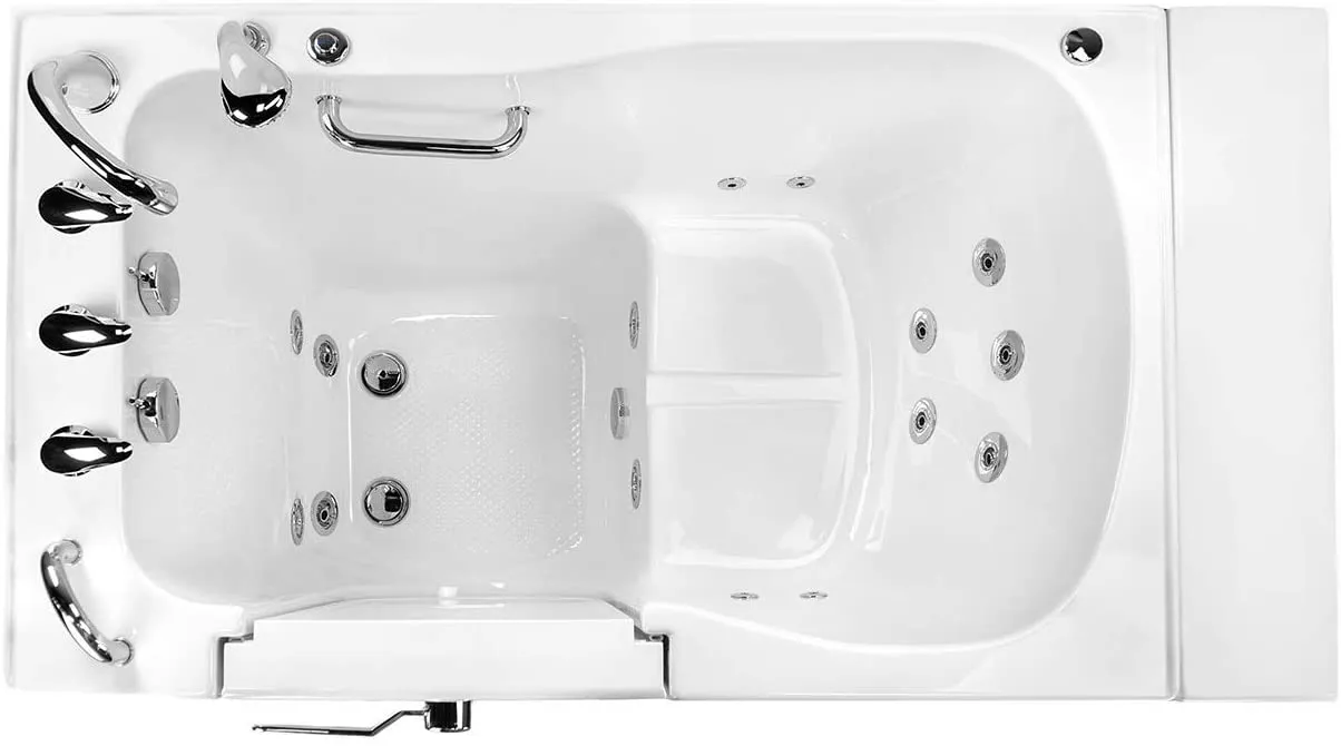 Ella's OA3252H-HB-L Monaco Acrylic Hydro Massage Walk-in Bathtub with Left Outward Swing Door, Fast Fill Faucet Set, 2" Dual Drains, 32" x 52" x 43", White