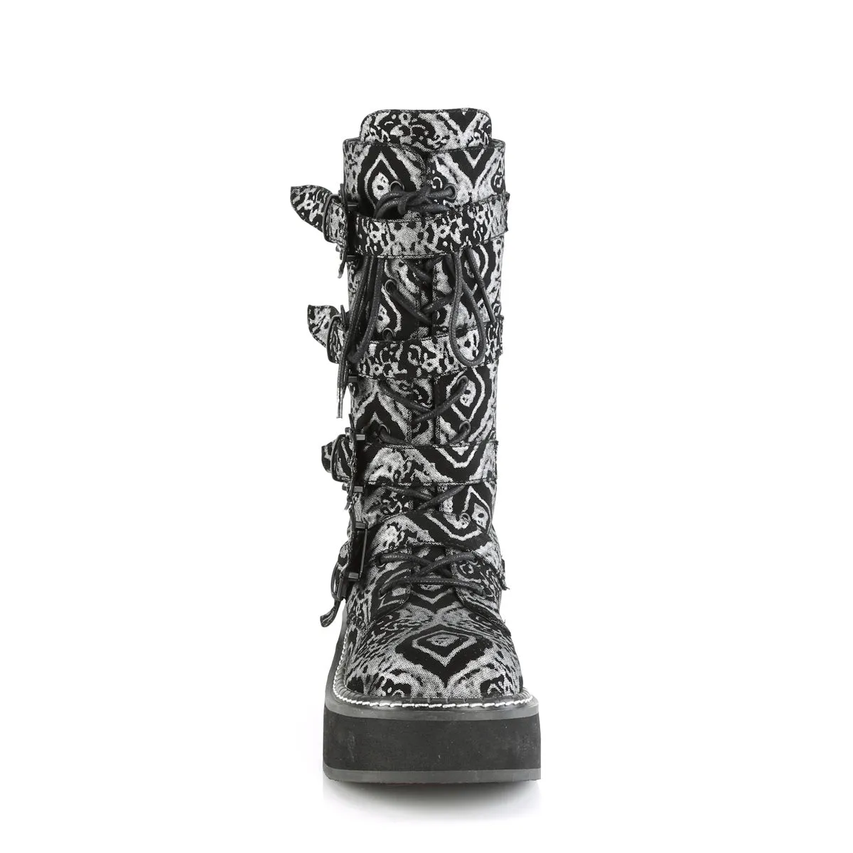 EMILY-322  Black-Silver Faux Nubuck Leather