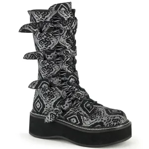 EMILY-322  Black-Silver Faux Nubuck Leather