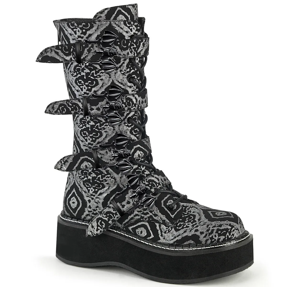 EMILY-322  Black-Silver Faux Nubuck Leather