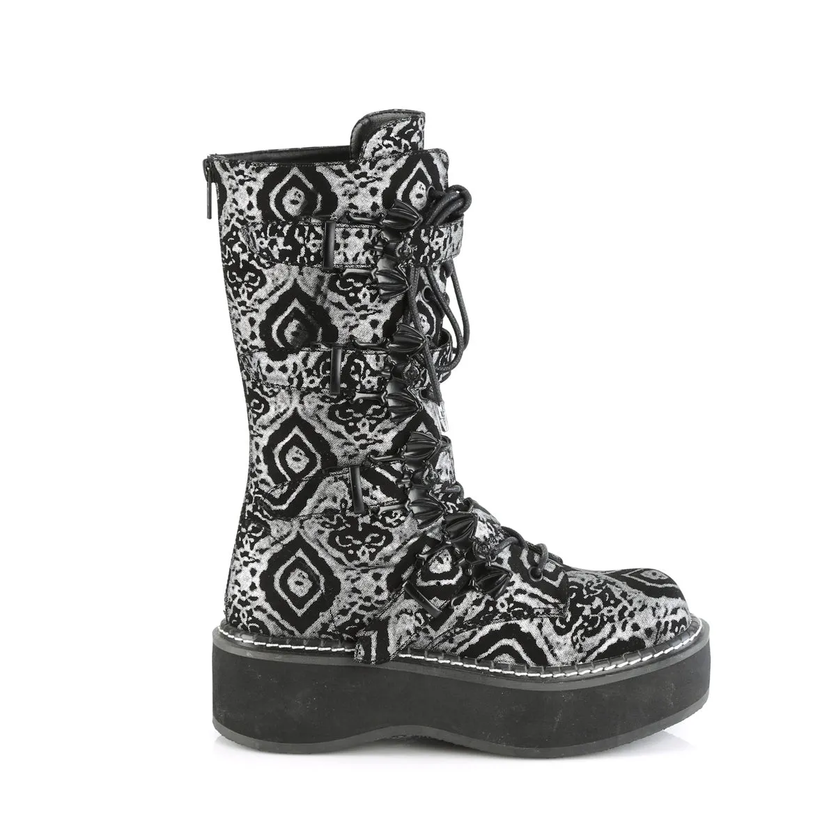 EMILY-322  Black-Silver Faux Nubuck Leather