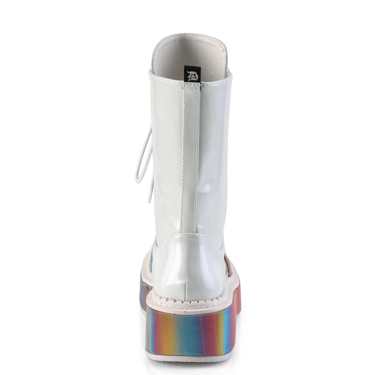 EMILY-350  White Brushed Hologram Vegan Leather-Rainbow Reflective
