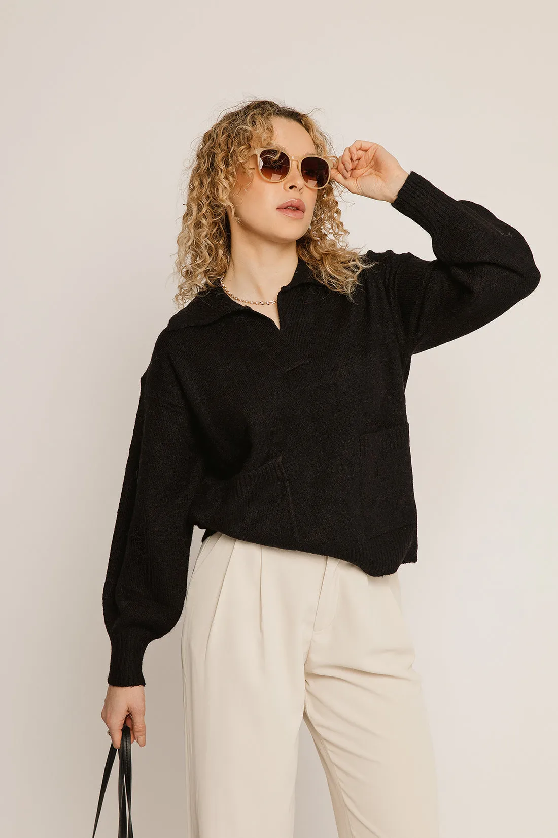 Everly Black Sweater With Pockets
