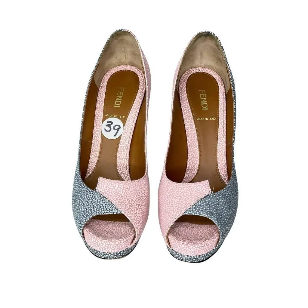 FENDI Pink & Grey Stingray Peep-Toe Pumps | US 8.5 - EU 38.5