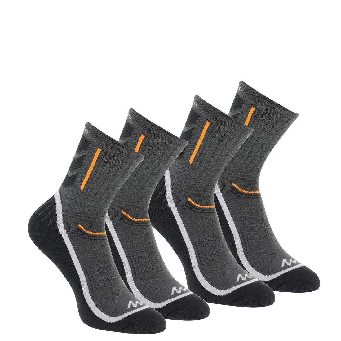 Forclaz 100 adult high top hiking socks 2 pairs - black/orange