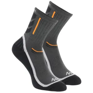Forclaz 100 adult high top hiking socks 2 pairs - black/orange