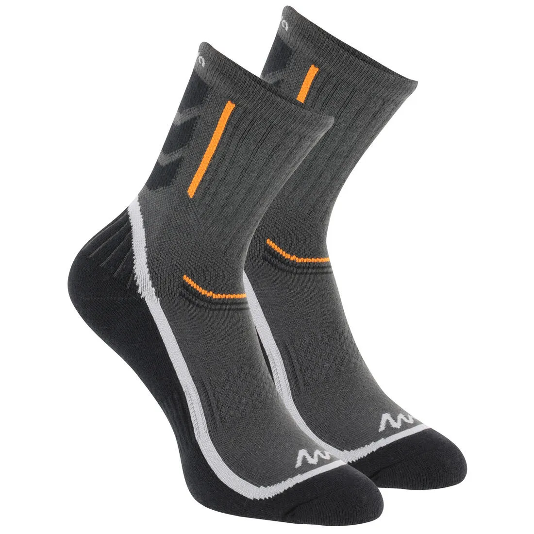 Forclaz 100 adult high top hiking socks 2 pairs - black/orange